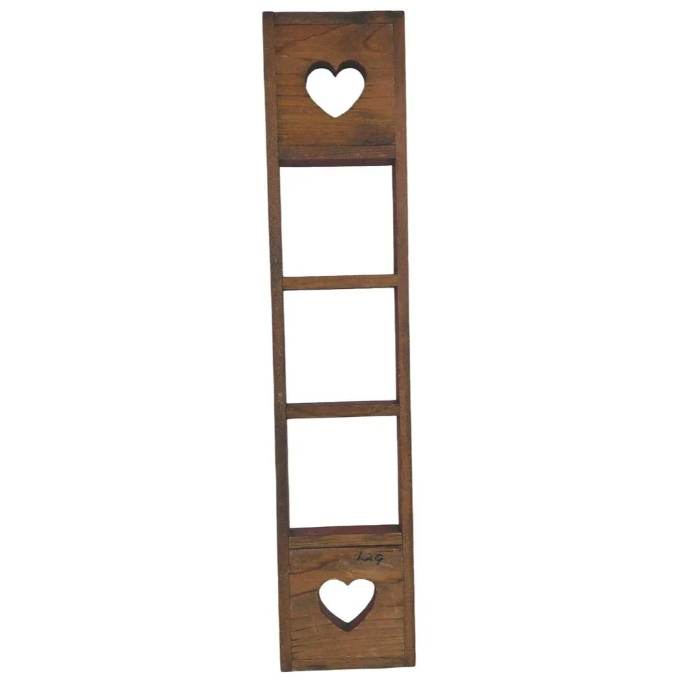 Wood Wall Mounted Trinket Curio Shelf Hand Painted Heart Cutouts 17 x 3.75